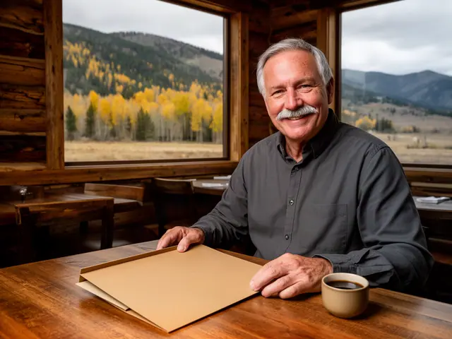 A restaurant owner seated with a folder in an empty dining room before opening.